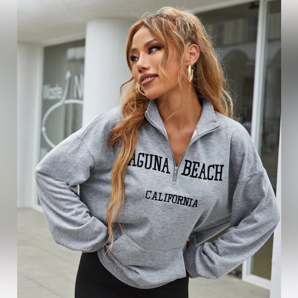 NWOT SHEIN EZWear Embroidery Half Zip Drop Shoulder Sweatshirt - Picture 1 of 9